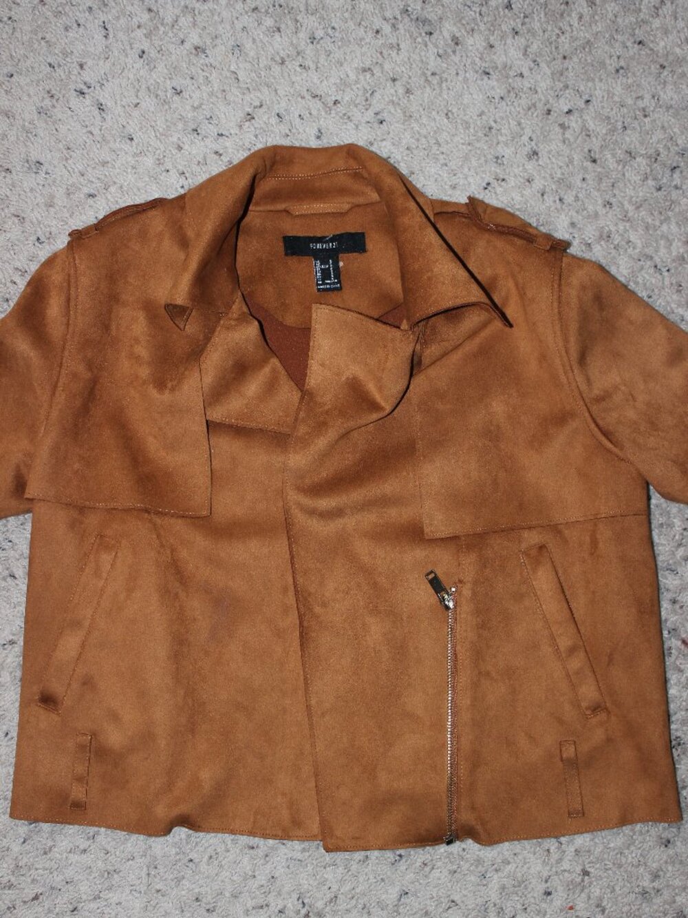 Forever 21 Faux Suede Moto Jacket | Camel Tan | Open Front | Size S